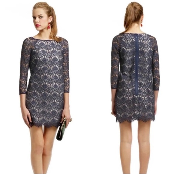Tibi navy lace overlay cocktail mini dress body con 4 - Picture 1 of 7